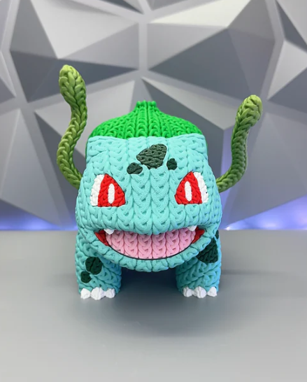 Figura Bulbasaur Estilo Tejido a Mano Impreso en 3D